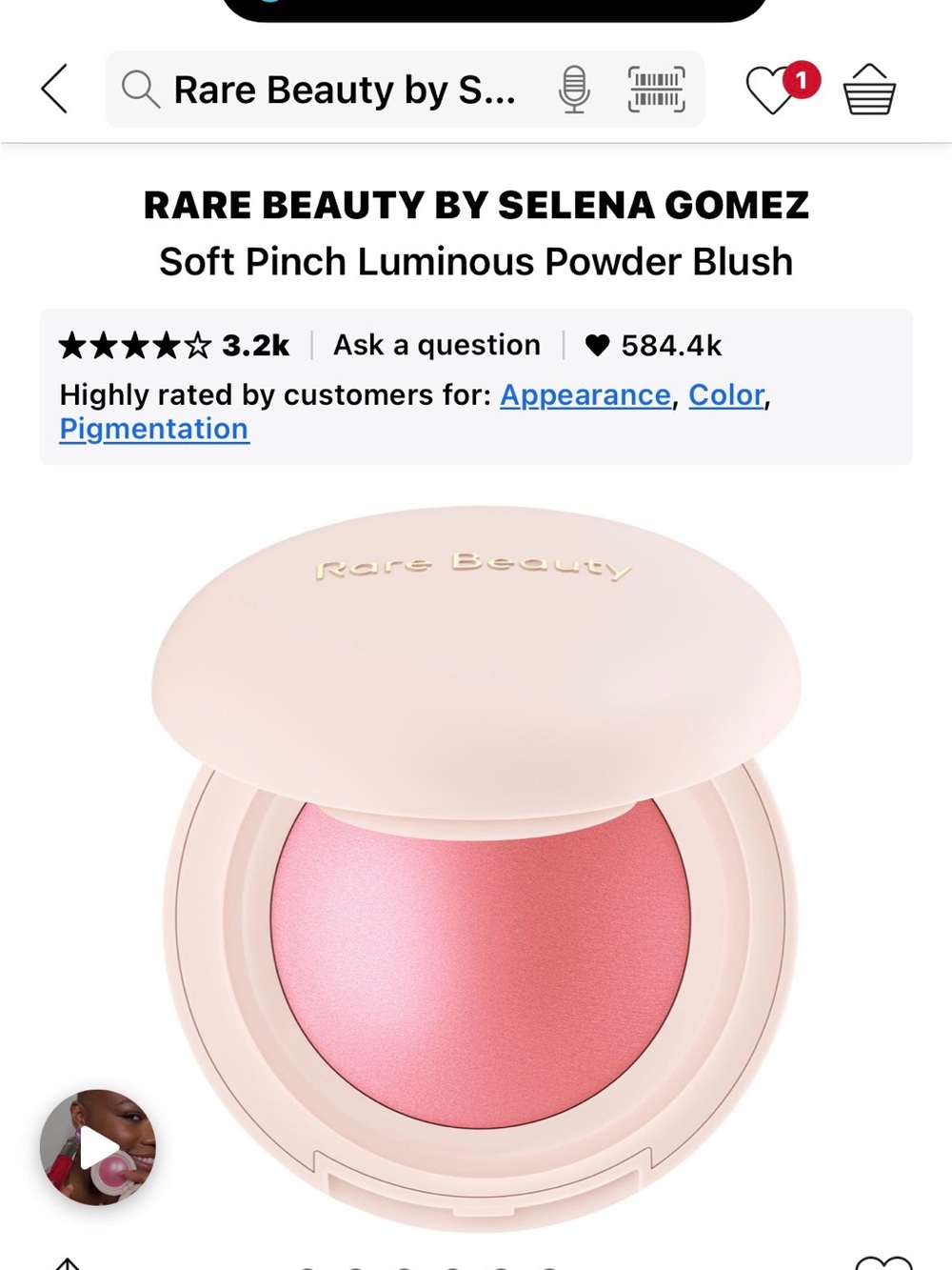 NWT Rare Beauty Soft Pinch Luminous Powder Blush β Happy (Cool Pink)